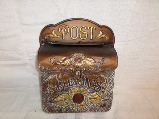 COPPER LOOK SUNFLOWER/BLESSINGS POST BOX METAL